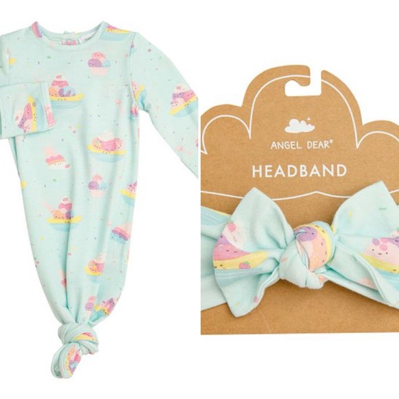 NWT Angel Dear 0-3m Banana Split Knotted Gown & Bow - Picture 1 of 6